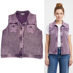 PBJ Blues Acid Washed Purple Denim Trim Sweater Vest Women’s Size Medium